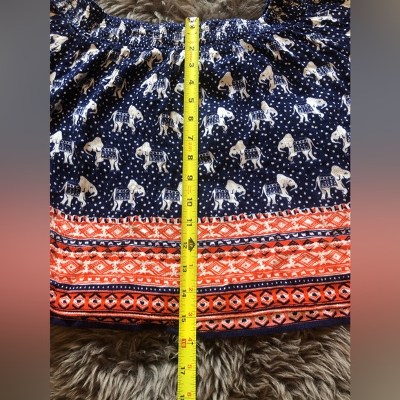 Navy & Orange on/off shoulder elephant print top - Picture 6 of 9